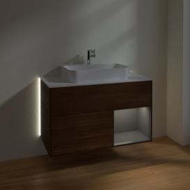 Тумба под раковину Villeroy & Boch Finion 100х50,1 см с подсветкой МДФ шпон грецкого ореха/стекло белое матовое G371GKGN