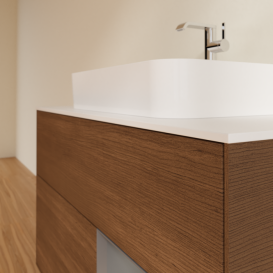 Тумба под раковину Villeroy & Boch Finion 100х50,1 см с подсветкой МДФ шпон грецкого ореха/стекло белое матовое G371GKGN