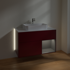 Тумба под раковину Villeroy & Boch Finion 100х50,1 см с подсветкой МДФ пион матовый лак/стекло белое матовое G371GKHB