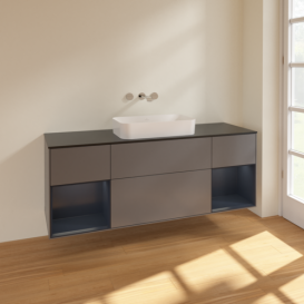 Тумба под раковину Villeroy & Boch Finion 160х50,1 см с подсветкой МДФ антрацит матовый лак/стекло черное матовое F742HGGK