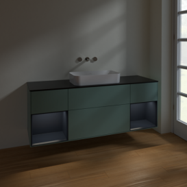 Тумба под раковину Villeroy & Boch Finion 160х50,1 см с подсветкой МДФ оливковый матовый лак/стекло черное матовое F742HGGM