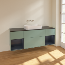 Тумба под раковину Villeroy & Boch Finion 160х50,1 см с подсветкой МДФ оливковый матовый лак/стекло черное матовое F742HGGM