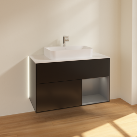 Тумба под раковину Villeroy & Boch Finion 100х50,1 см с подсветкой МДФ черный матовый лак/стекло белое матовое G371GKPD