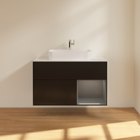 Тумба под раковину Villeroy & Boch Finion 100х50,1 см с подсветкой МДФ черный матовый лак/стекло белое матовое G371GKPD