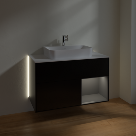 Тумба под раковину Villeroy & Boch Finion 100х50,1 см с подсветкой МДФ черный матовый лак/стекло белое матовое G371GKPD