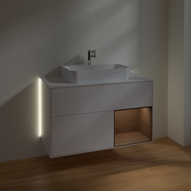 Тумба под раковину Villeroy & Boch Finion 100х50,1 см с подсветкой МДФ глянцевый белый лак/стекло белое матовое G371GNGF