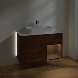 Тумба под раковину Villeroy & Boch Finion 100х50,1 см с подсветкой МДФ шпон грецкого ореха/стекло белое матовое G371GNGN