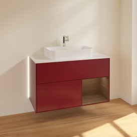 Тумба под раковину Villeroy & Boch Finion 100х50,1 см с подсветкой МДФ пион матовый лак/стекло белое матовое G371GNHB