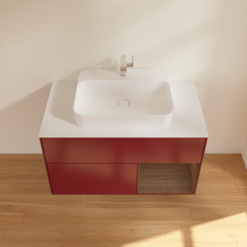 Тумба под раковину Villeroy & Boch Finion 100х50,1 см с подсветкой МДФ пион матовый лак/стекло белое матовое G371GNHB