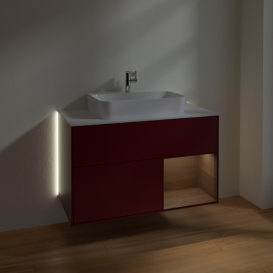 Тумба под раковину Villeroy & Boch Finion 100х50,1 см с подсветкой МДФ пион матовый лак/стекло белое матовое G371GNHB