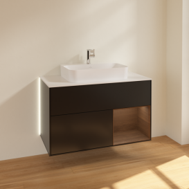 Тумба под раковину Villeroy & Boch Finion 100х50,1 см с подсветкой МДФ черный матовый лак/стекло белое матовое G371GNPD