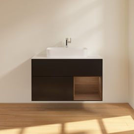 Тумба под раковину Villeroy & Boch Finion 100х50,1 см с подсветкой МДФ черный матовый лак/стекло белое матовое G371GNPD