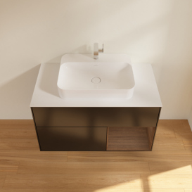 Тумба под раковину Villeroy & Boch Finion 100х50,1 см с подсветкой МДФ черный матовый лак/стекло белое матовое G371GNPD