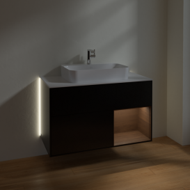 Тумба под раковину Villeroy & Boch Finion 100х50,1 см с подсветкой МДФ черный матовый лак/стекло белое матовое G371GNPD
