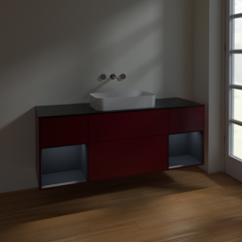 Тумба под раковину Villeroy & Boch Finion 160х50,1 см с подсветкой МДФ пион матовый лак/стекло черное матовое F742HGHB