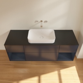 Тумба под раковину Villeroy & Boch Finion 160х50,1 см с подсветкой МДФ темно-синий матовый лак/стекло черное матовое F742HGHG