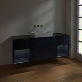 Тумба под раковину Villeroy & Boch Finion 160х50,1 см с подсветкой МДФ темно-синий матовый лак/стекло черное матовое F742HGHG