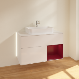 Тумба под раковину Villeroy & Boch Finion 100х50,1 см с подсветкой МДФ глянцевый белый лак/стекло белое матовое G371HBGF