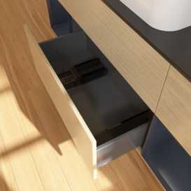 Тумба под раковину Villeroy & Boch Finion 160х50,1 см с подсветкой МДФ шпон дуба/стекло черное матовое F742HGPC