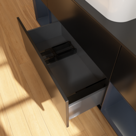 Тумба под раковину Villeroy & Boch Finion 160х50,1 см с подсветкой МДФ черный матовый лак/стекло черное матовое F742HGPD