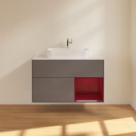 Тумба под раковину Villeroy & Boch Finion 100х50,1 см с подсветкой МДФ антрацит матовый лак/стекло белое матовое G371HBGK