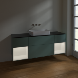 Тумба под раковину Villeroy & Boch Finion 160х50,1 см с подсветкой МДФ оливковый матовый лак/стекло черное матовое F742MTGM