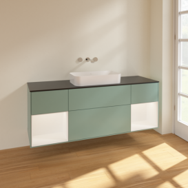 Тумба под раковину Villeroy & Boch Finion 160х50,1 см с подсветкой МДФ оливковый матовый лак/стекло черное матовое F742MTGM