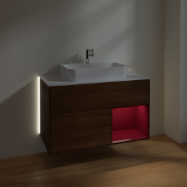 Тумба под раковину Villeroy & Boch Finion 100х50,1 см с подсветкой МДФ шпон грецкого ореха/стекло белое матовое G371HBGN