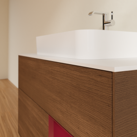 Тумба под раковину Villeroy & Boch Finion 100х50,1 см с подсветкой МДФ шпон грецкого ореха/стекло белое матовое G371HBGN