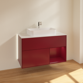 Тумба под раковину Villeroy & Boch Finion 100х50,1 см с подсветкой МДФ пион матовый лак/стекло белое матовое G371HBHB