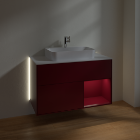 Тумба под раковину Villeroy & Boch Finion 100х50,1 см с подсветкой МДФ пион матовый лак/стекло белое матовое G371HBHB