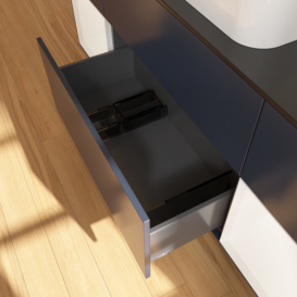 Тумба под раковину Villeroy & Boch Finion 160х50,1 см с подсветкой МДФ темно-синий матовый лак/стекло черное матовое F742MTHG