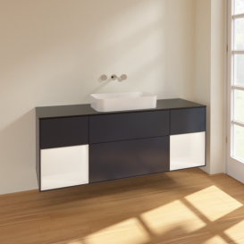 Тумба под раковину Villeroy & Boch Finion 160х50,1 см с подсветкой МДФ темно-синий матовый лак/стекло черное матовое F742MTHG