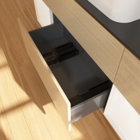 Тумба под раковину Villeroy & Boch Finion 160х50,1 см с подсветкой МДФ шпон дуба/стекло черное матовое F742MTPC