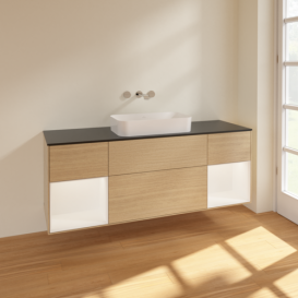 Тумба под раковину Villeroy & Boch Finion 160х50,1 см с подсветкой МДФ шпон дуба/стекло черное матовое F742MTPC