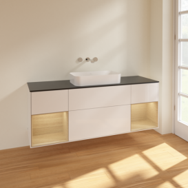 Тумба под раковину Villeroy & Boch Finion 160х50,1 см с подсветкой МДФ глянцевый белый лак/стекло черное матовое F742PCGF