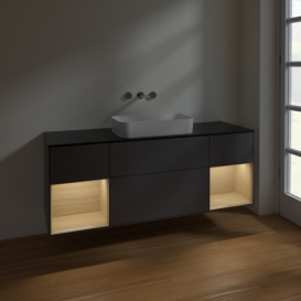 Тумба под раковину Villeroy & Boch Finion 160х50,1 см с подсветкой МДФ антрацит матовый лак/стекло черное матовое F742PCGK