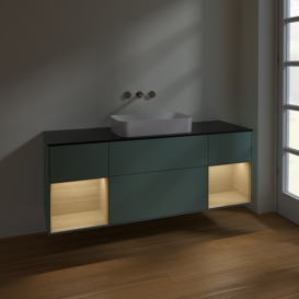 Тумба под раковину Villeroy & Boch Finion 160х50,1 см с подсветкой МДФ оливковый матовый лак/стекло черное матовое F742PCGM