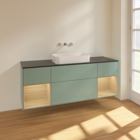 Тумба под раковину Villeroy & Boch Finion 160х50,1 см с подсветкой МДФ оливковый матовый лак/стекло черное матовое F742PCGM