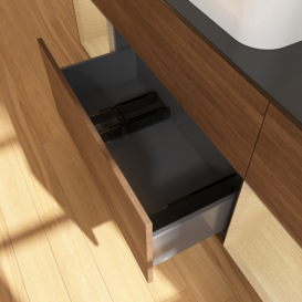 Тумба под раковину Villeroy & Boch Finion 160х50,1 см с подсветкой МДФ шпон грецкого ореха/стекло черное матовое F742PCGN