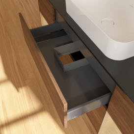 Тумба под раковину Villeroy & Boch Finion 160х50,1 см с подсветкой МДФ шпон грецкого ореха/стекло черное матовое F742PCGN