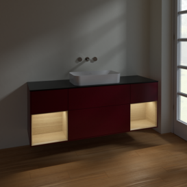 Тумба под раковину Villeroy & Boch Finion 160х50,1 см с подсветкой МДФ пион матовый лак/стекло черное матовое F742PCHB