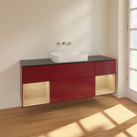 Тумба под раковину Villeroy & Boch Finion 160х50,1 см с подсветкой МДФ пион матовый лак/стекло черное матовое F742PCHB