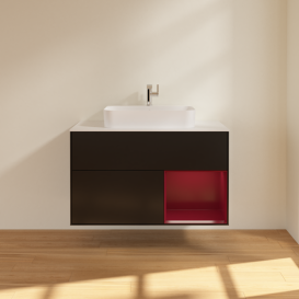 Тумба под раковину Villeroy & Boch Finion 100х50,1 см с подсветкой МДФ черный матовый лак/стекло белое матовое G371HBPD