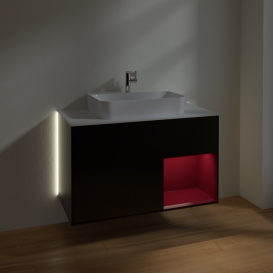 Тумба под раковину Villeroy & Boch Finion 100х50,1 см с подсветкой МДФ черный матовый лак/стекло белое матовое G371HBPD