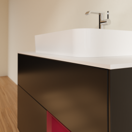 Тумба под раковину Villeroy & Boch Finion 100х50,1 см с подсветкой МДФ черный матовый лак/стекло белое матовое G371HBPD