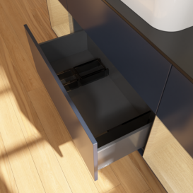 Тумба под раковину Villeroy & Boch Finion 160х50,1 см с подсветкой МДФ темно-синий матовый лак/стекло черное матовое F742PCHG