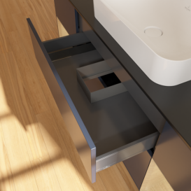 Тумба под раковину Villeroy & Boch Finion 160х50,1 см с подсветкой МДФ темно-синий матовый лак/стекло черное матовое F742PCHG