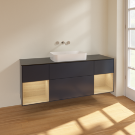 Тумба под раковину Villeroy & Boch Finion 160х50,1 см с подсветкой МДФ темно-синий матовый лак/стекло черное матовое F742PCHG