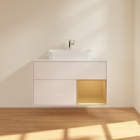 Тумба под раковину Villeroy & Boch Finion 100х50,1 см с подсветкой МДФ глянцевый белый лак/стекло белое матовое G371HFGF